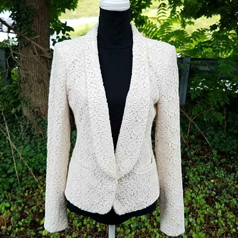 LOFT Ivory Lace Fitted Dress Jacket